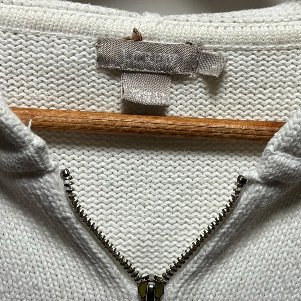 J. Crew white, knit full zipper hoodie, size large